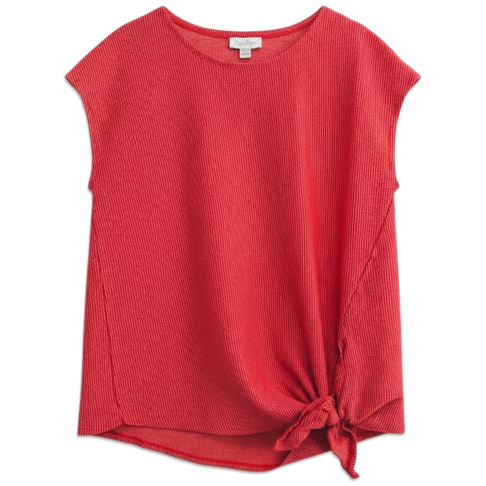 Charlie Paige Top Women XL Red Striped Side Knot Short Sleeve Knit Blouse